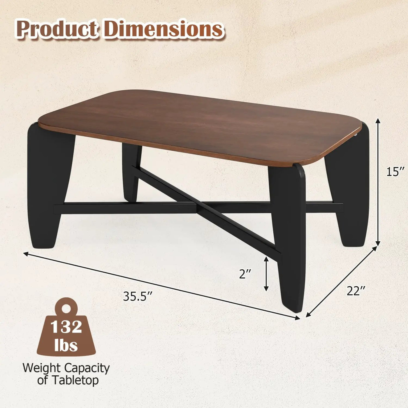 Rectangular Coffee Table with Rubber Wood Cross-Leg Base by DirectDeals
