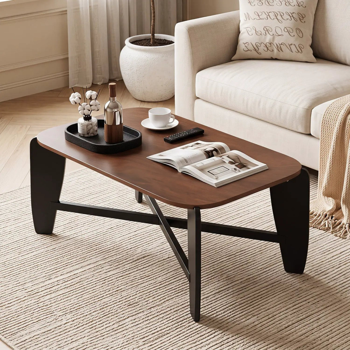 Rectangular Coffee Table with Rubber Wood Cross-Leg Base by DirectDeals