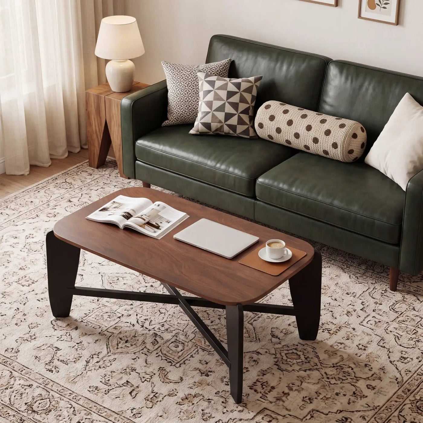 Rectangular Coffee Table with Rubber Wood Cross-Leg Base by DirectDeals