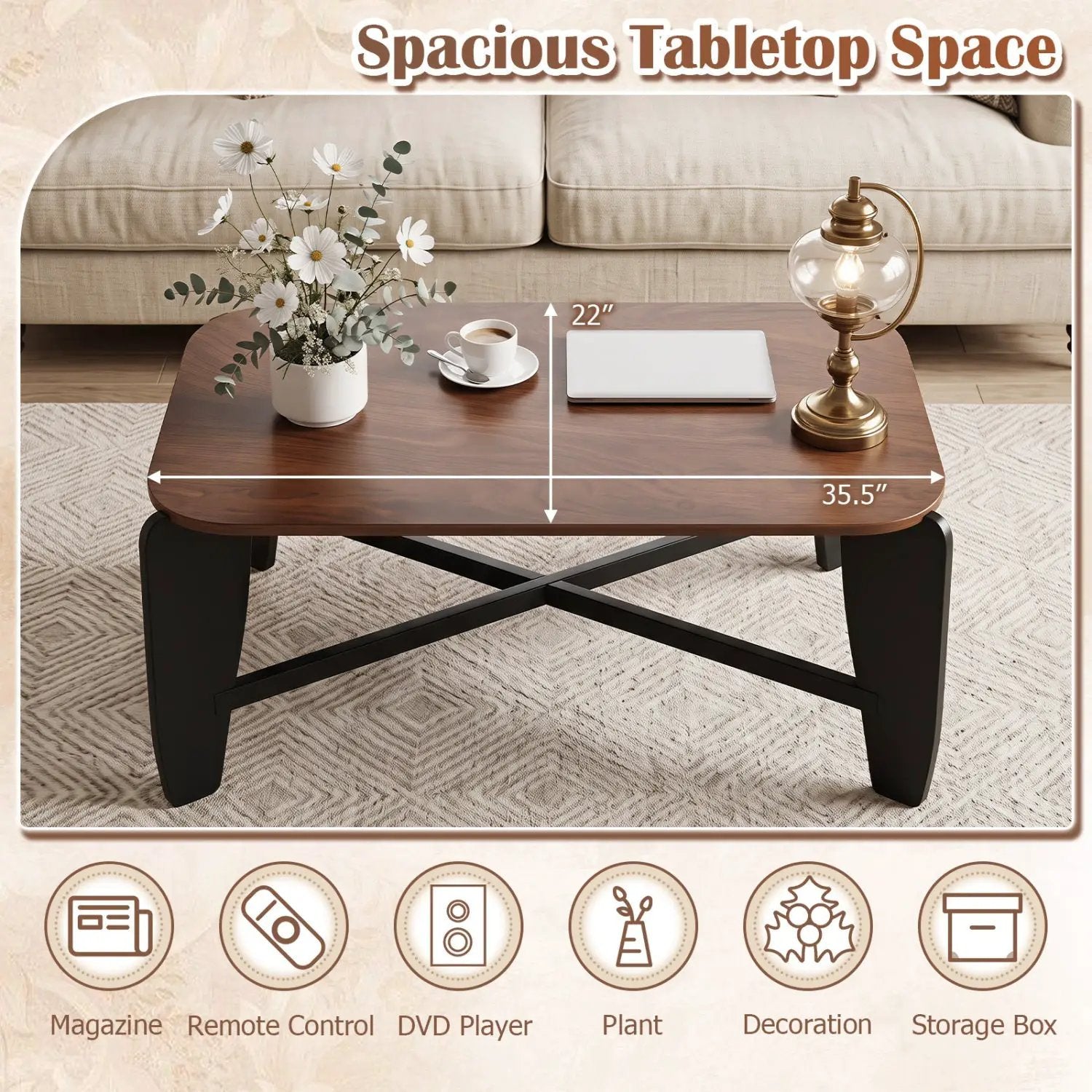 Rectangular Coffee Table with Rubber Wood Cross-Leg Base by DirectDeals