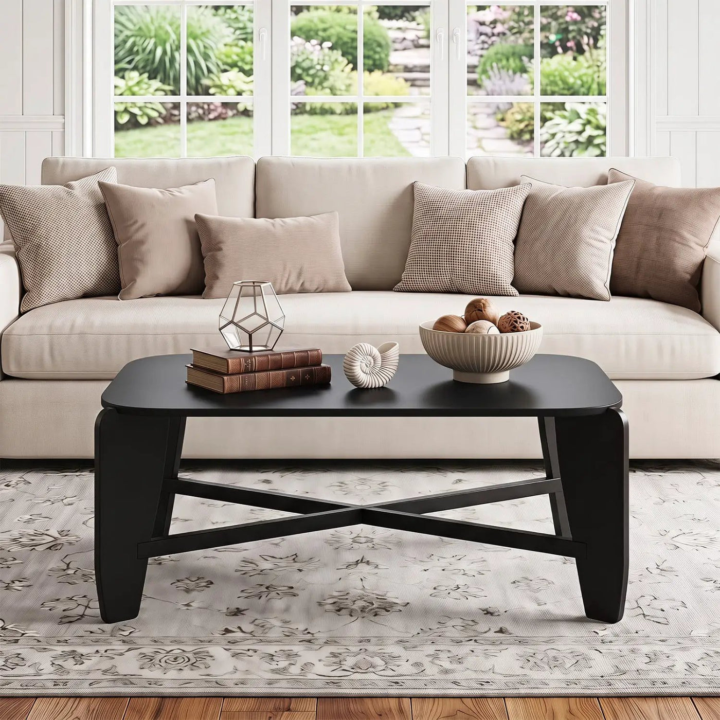 Rectangular Coffee Table with Rubber Wood Cross-Leg Base by DirectDeals