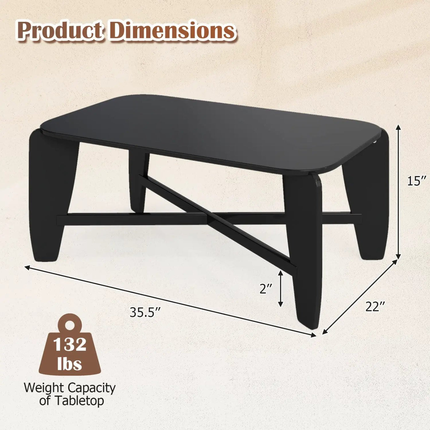 Rectangular Coffee Table with Rubber Wood Cross-Leg Base by DirectDeals