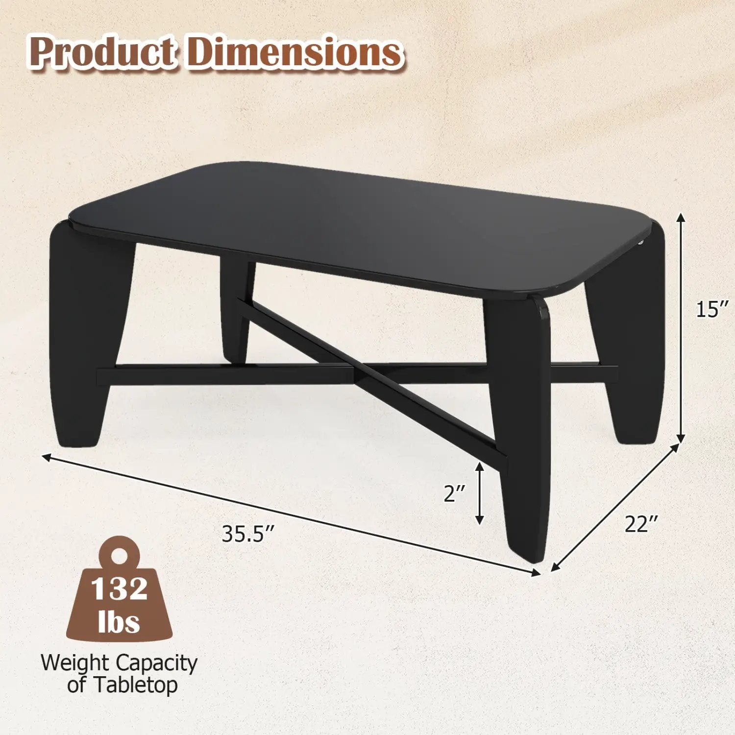 Rectangular Coffee Table with Rubber Wood Cross-Leg Base by DirectDeals