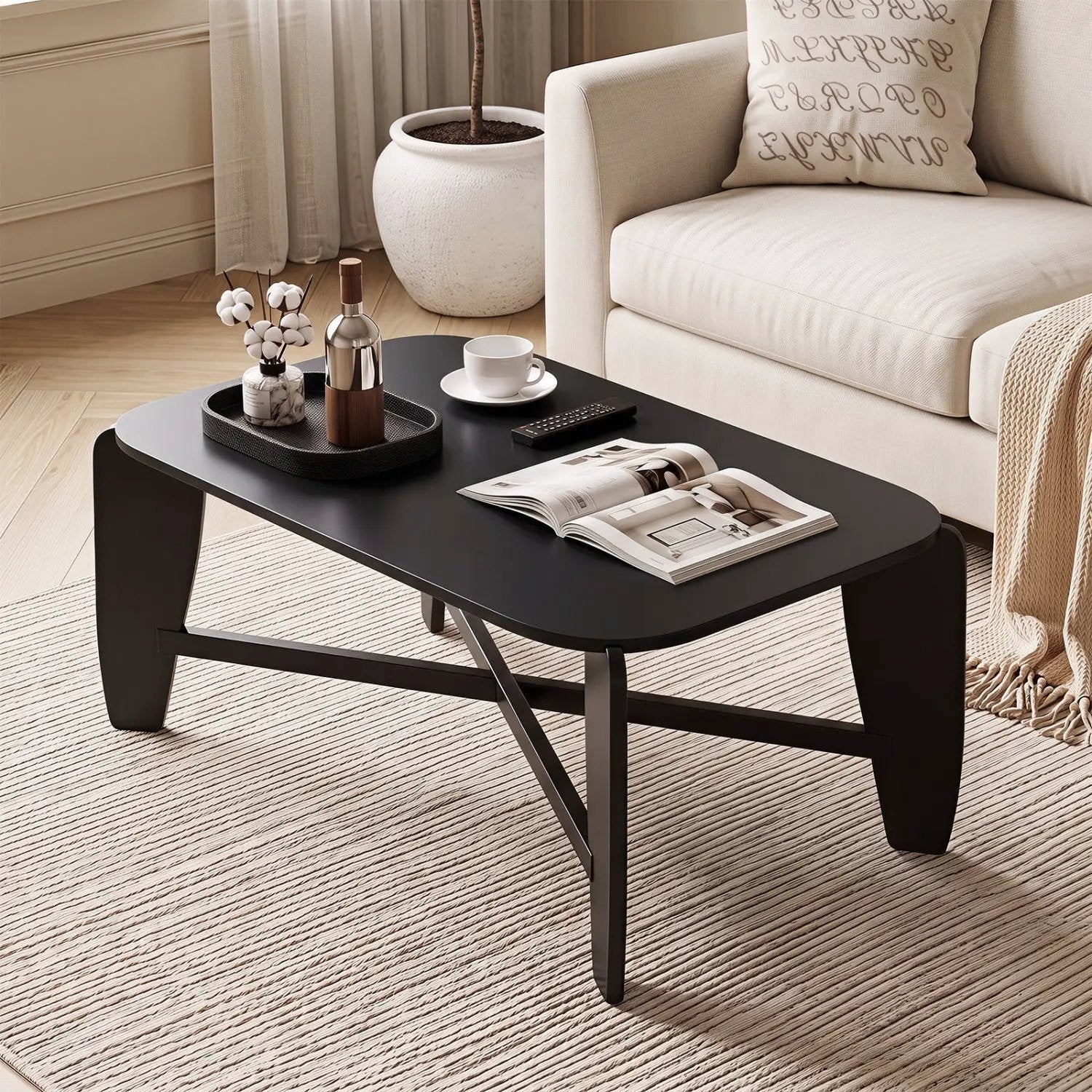 Rectangular Coffee Table with Rubber Wood Cross-Leg Base by DirectDeals