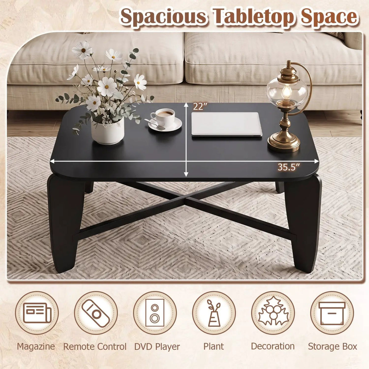 Rectangular Coffee Table with Rubber Wood Cross-Leg Base by DirectDeals