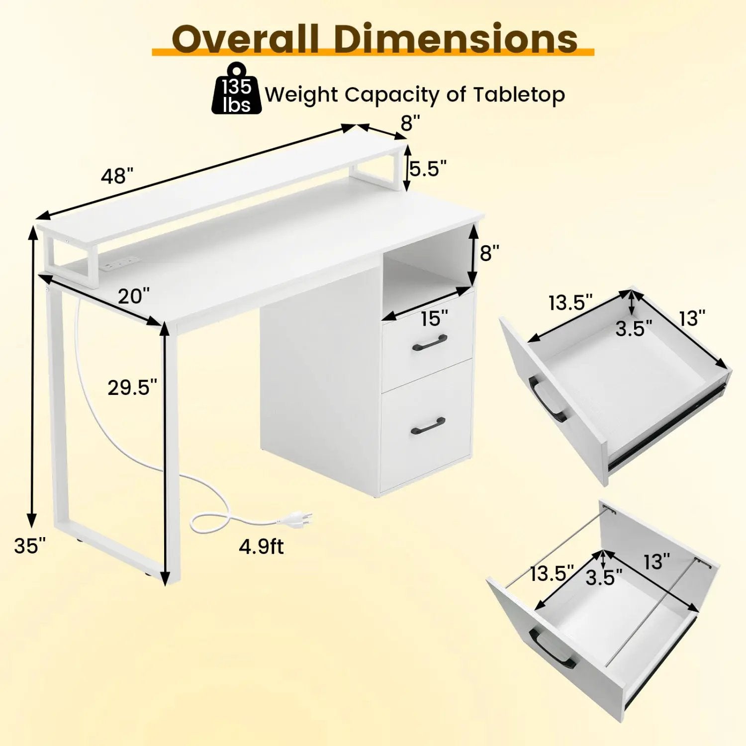 Modern Computer Desk with Power Outlets and File Drawer by DirectDeals