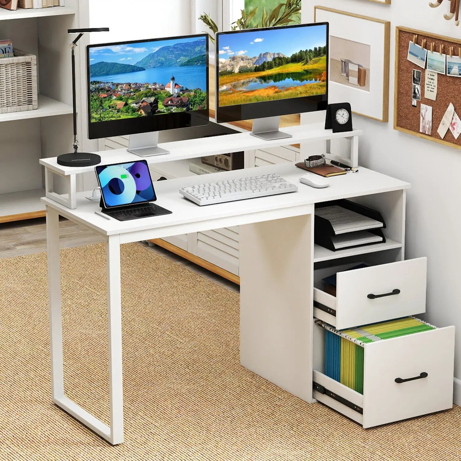 Modern Computer Desk with Power Outlets and File Drawer by DirectDeals
