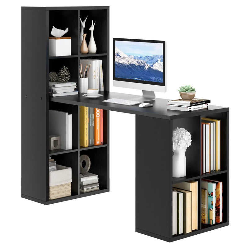 Modern Computer Desk with 12 Cubes Bookshelf-Black by DirectDeals