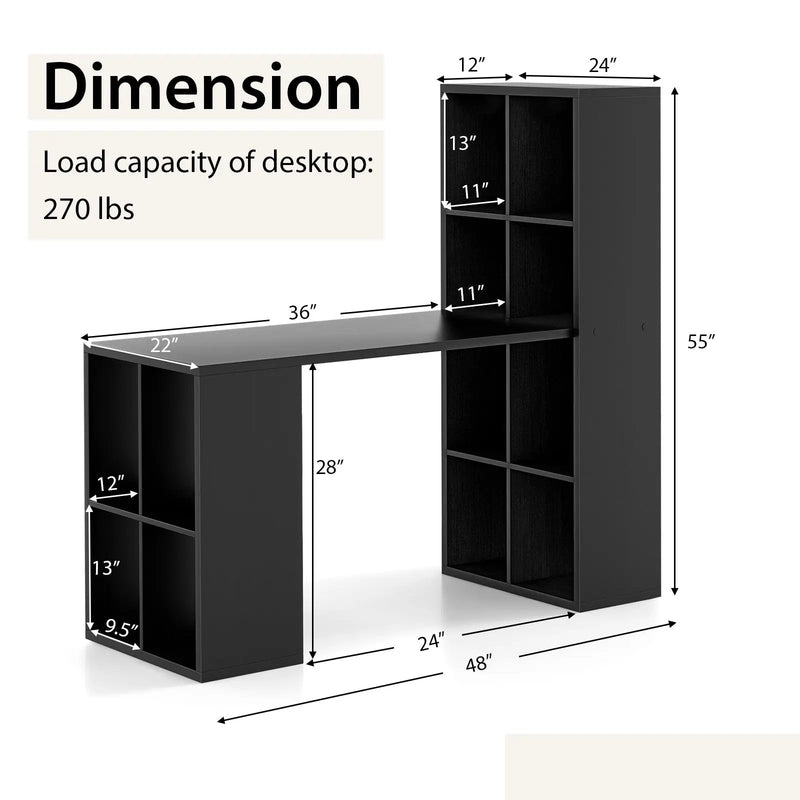 Modern Computer Desk with 12 Cubes Bookshelf-Black by DirectDeals