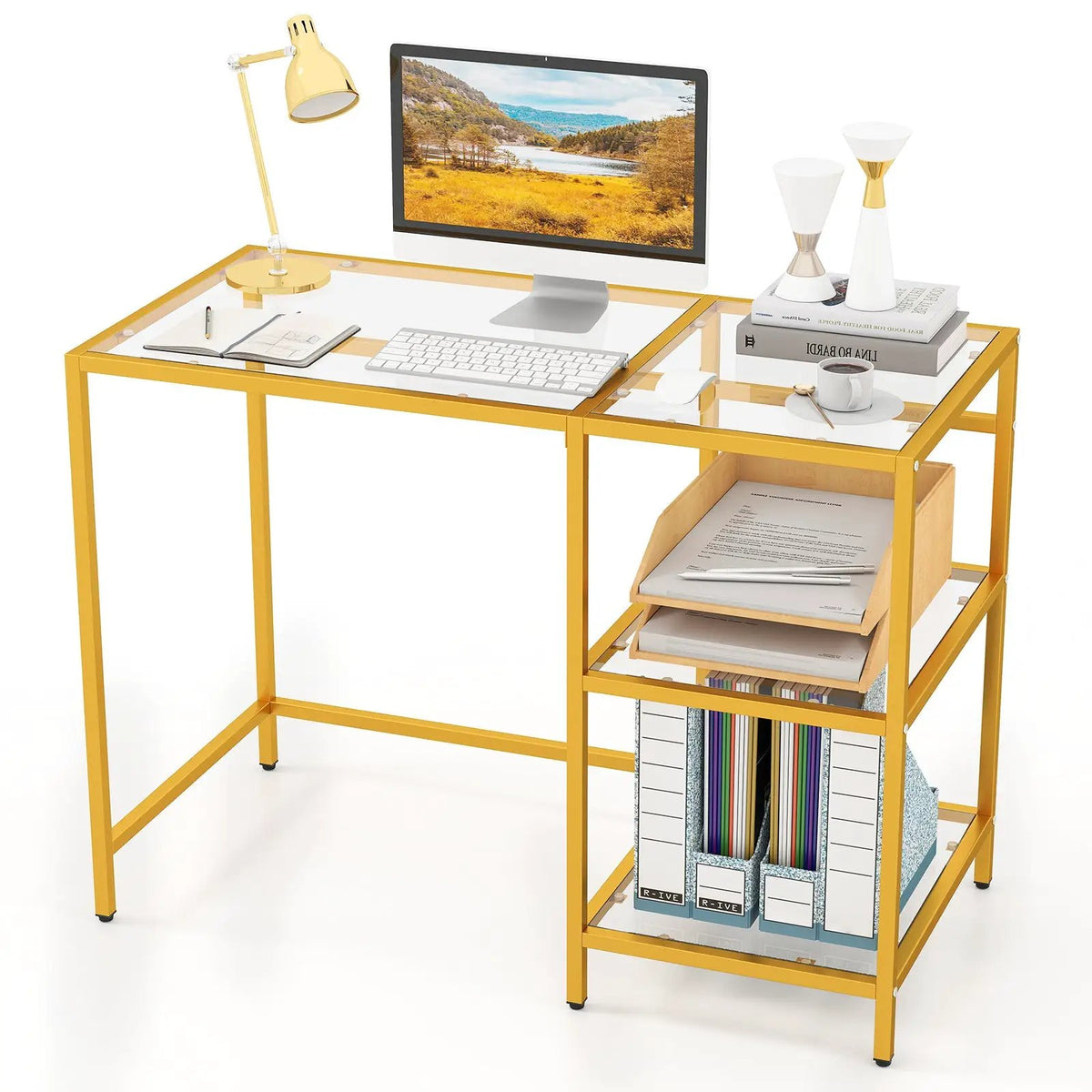 Modern Console Table with 2 Open Shelves and Metal Frame-Golden, photo 3 of 9