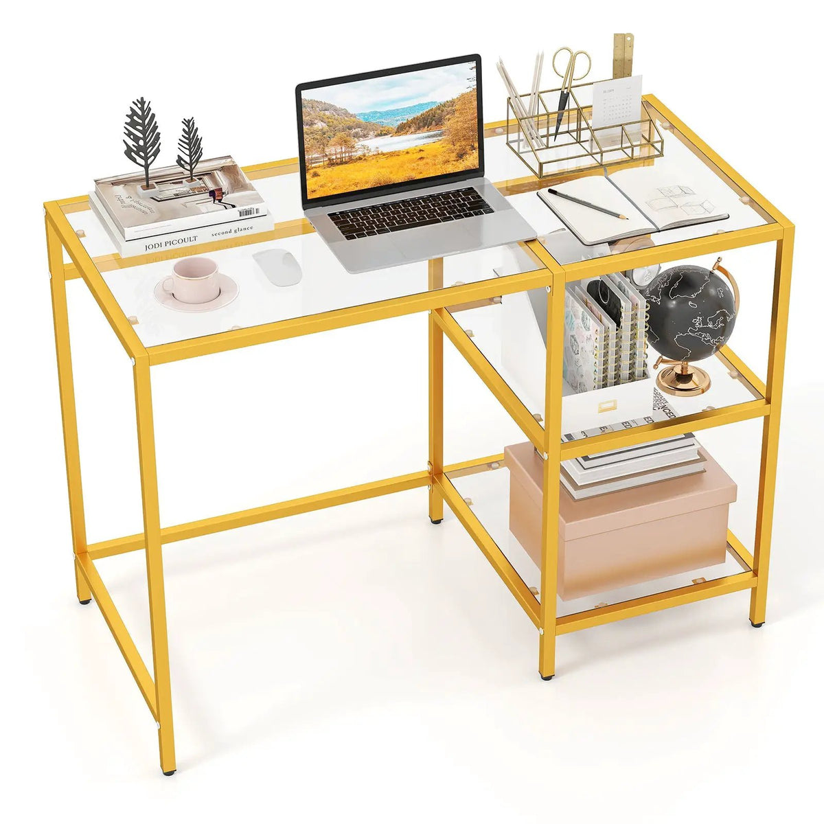 Modern Console Table with 2 Open Shelves and Metal Frame-Golden, photo 4 of 9