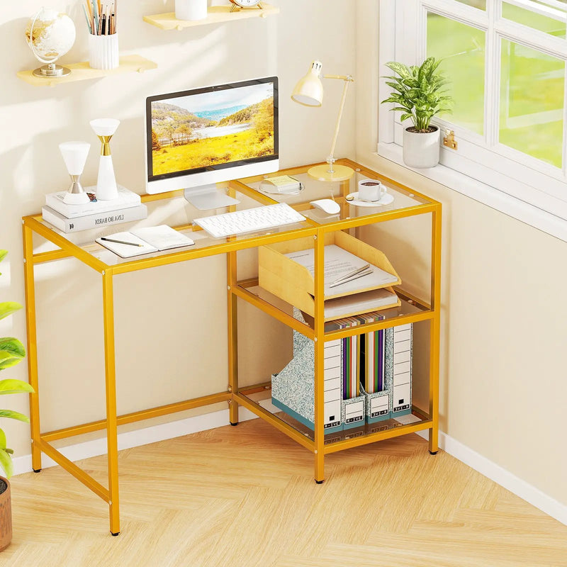 Modern Console Table with 2 Open Shelves and Metal Frame-Golden by DirectDeals