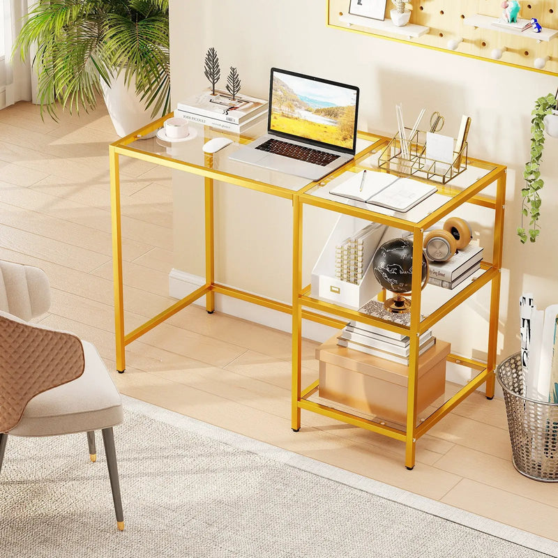 Modern Console Table with 2 Open Shelves and Metal Frame-Golden by DirectDeals