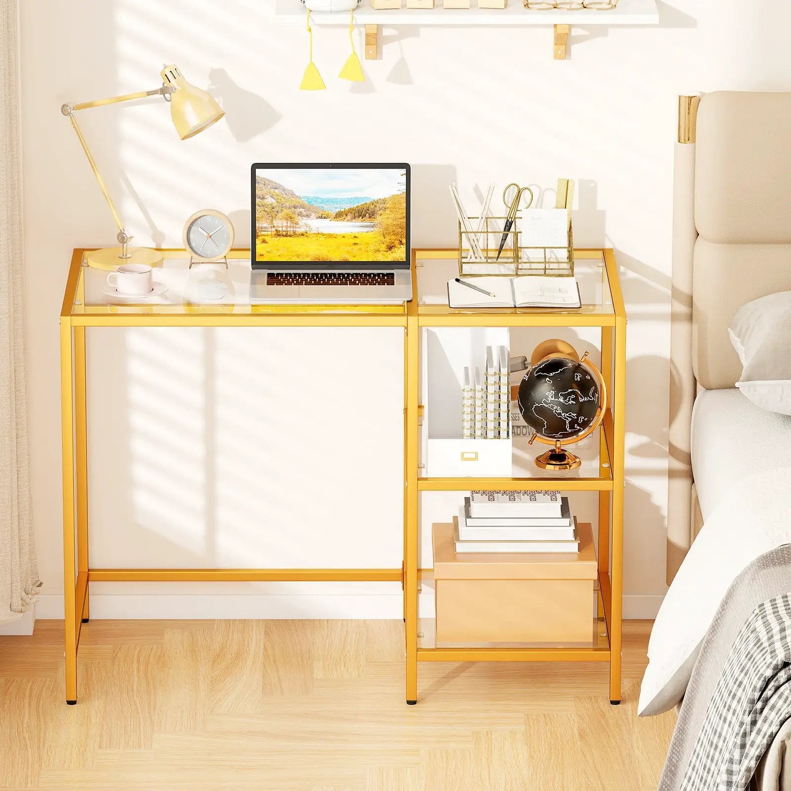 Modern Console Table with 2 Open Shelves and Metal Frame-Golden by DirectDeals