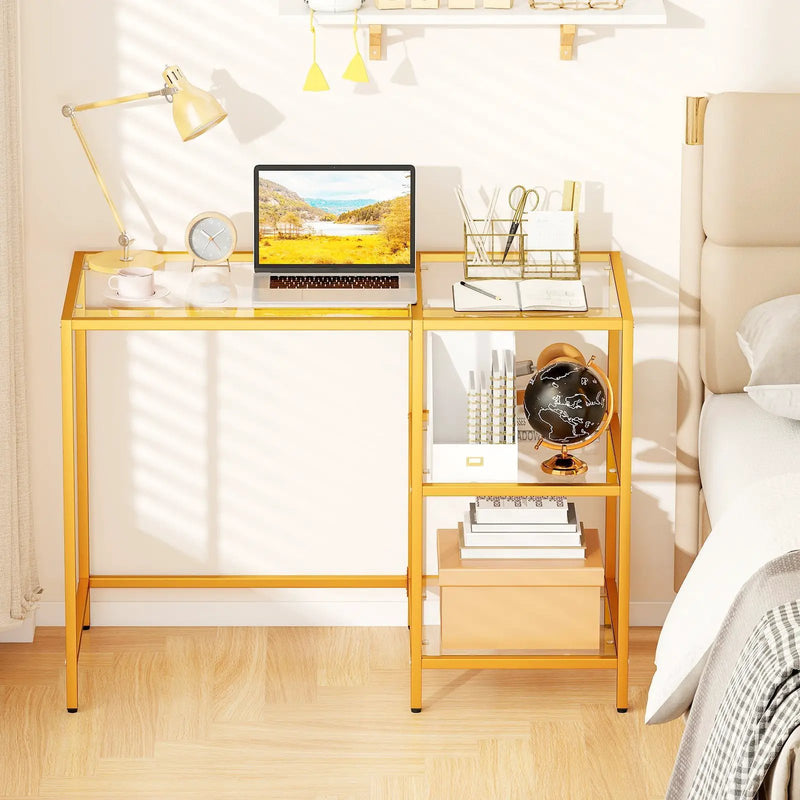 Modern Console Table with 2 Open Shelves and Metal Frame-Golden by DirectDeals