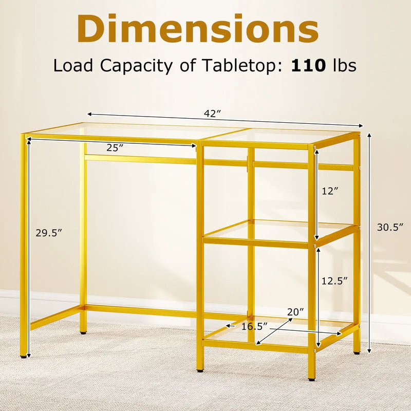 Modern Console Table with 2 Open Shelves and Metal Frame-Golden by DirectDeals
