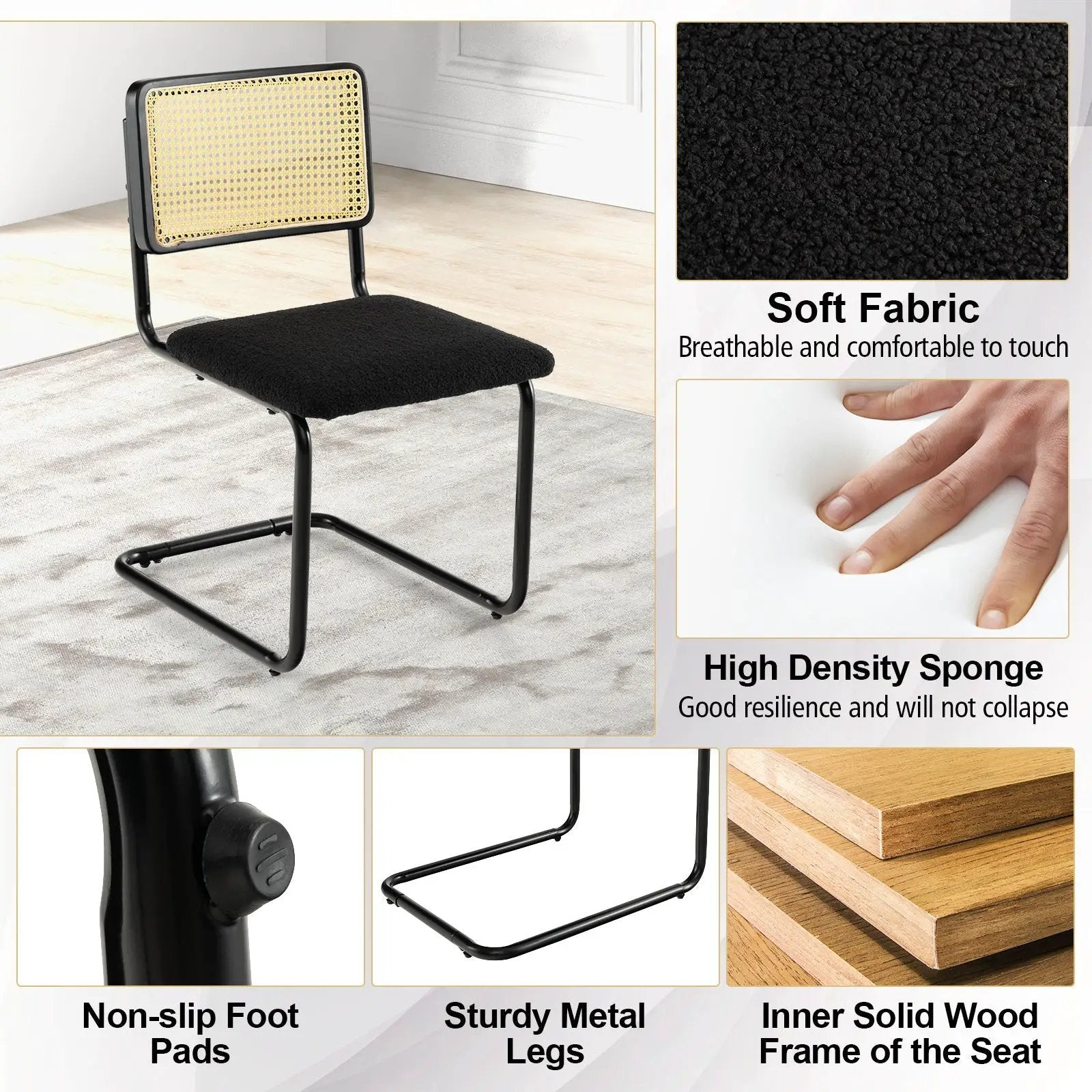 2 Pieces Mid-Century Modern Dining Chair with Cantilever Design-Black by DirectDeals