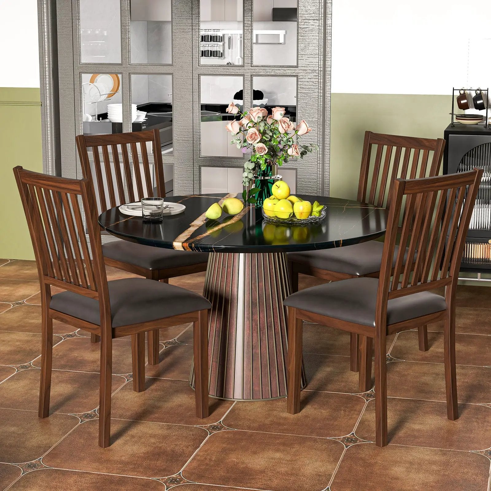 Upholstered Modern Dining Chair Set of 2 with Slanted High Backrest-Brown by DirectDeals
