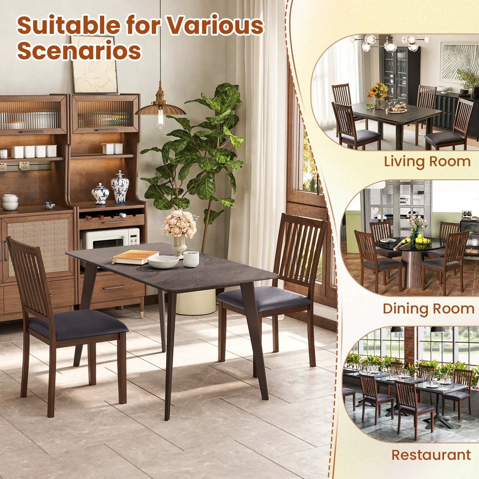 Upholstered Modern Dining Chair Set of 2 with Slanted High Backrest-Brown by DirectDeals