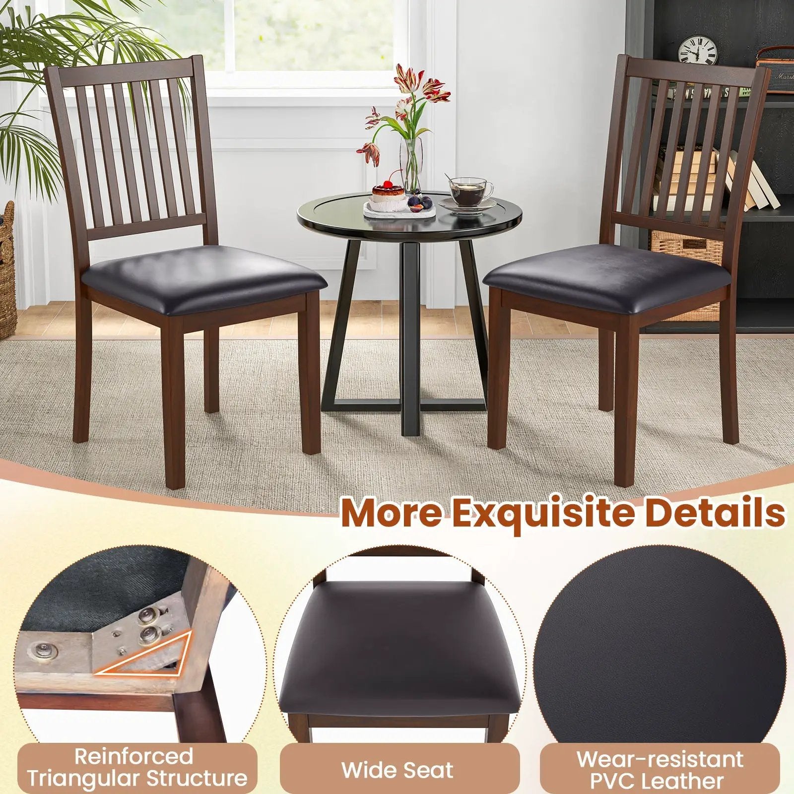 Upholstered Modern Dining Chair Set of 2 with Slanted High Backrest-Brown by DirectDeals