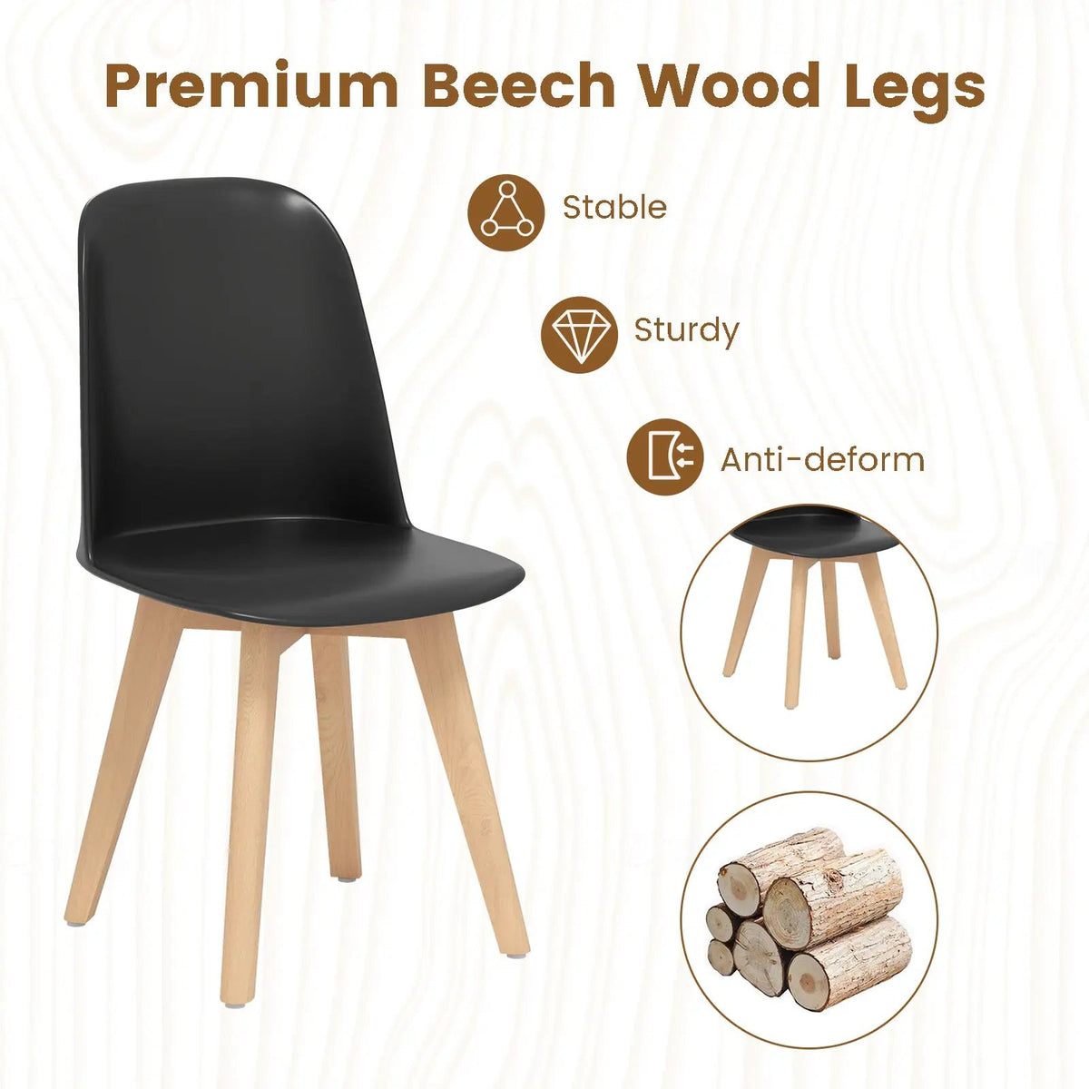 Modern Dining Chair Set of 2 with Solid Beech Wood Legs and Tilt Backrest by DirectDeals