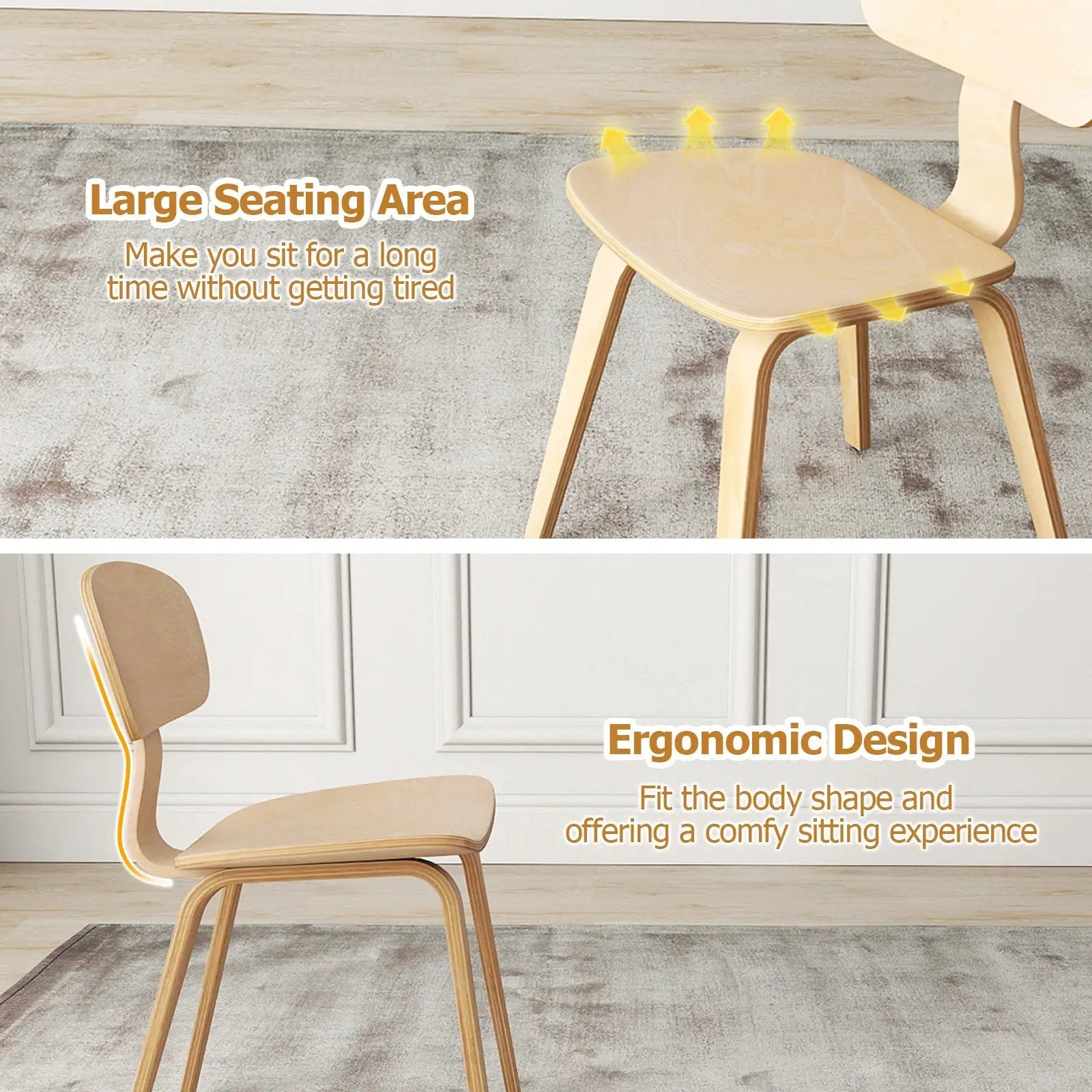 Modern Dining Chair Set of 2 with Wide Seat-Natural by DirectDeals
