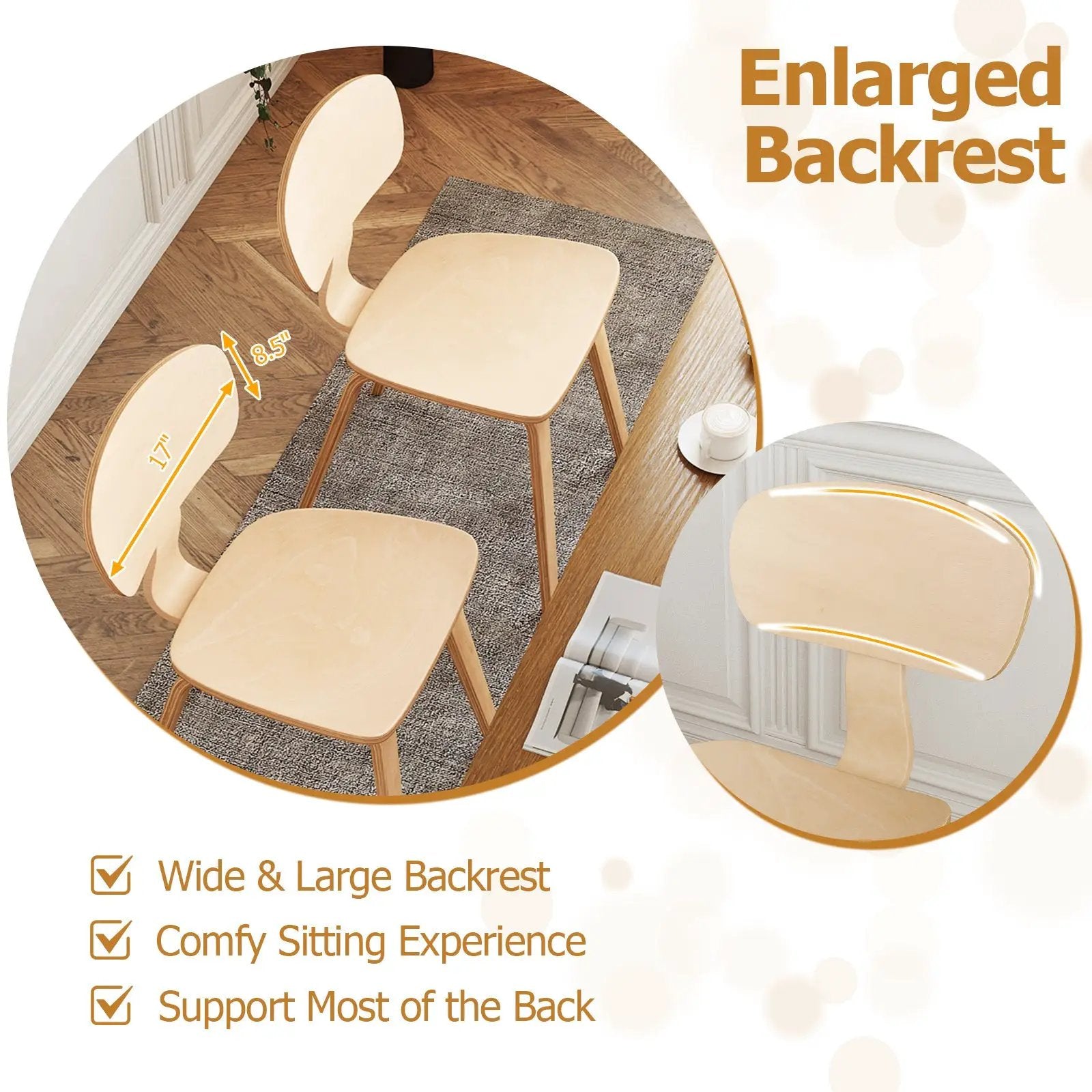 Modern Dining Chair Set of 4 with Wide Seat-Natural by DirectDeals
