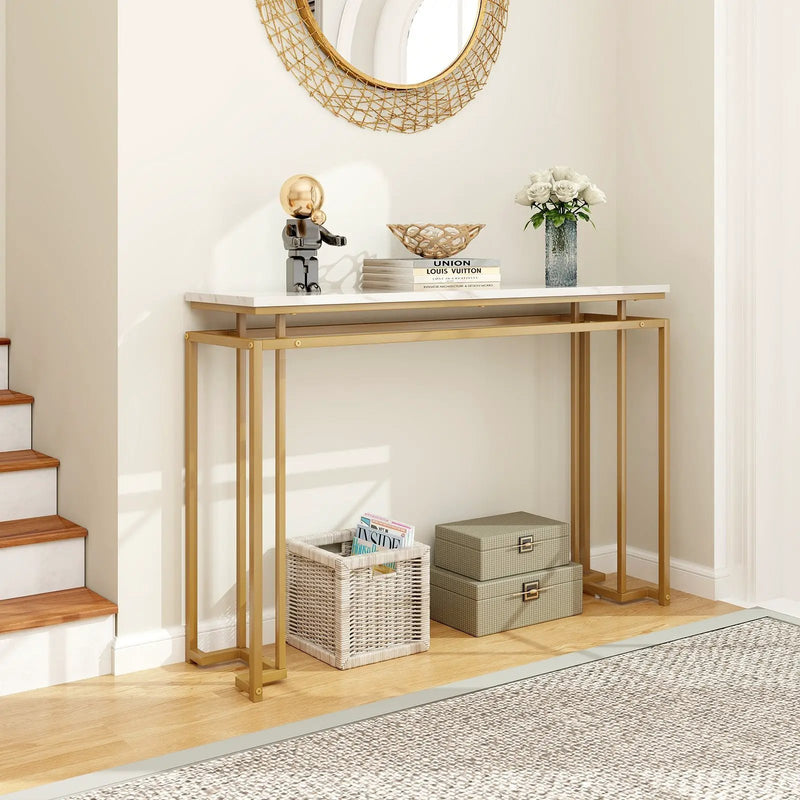 Modern Entryway Table with Gold Heavy-duty Metal Frame and Anti-toppling Kit for Living Room by DirectDeals