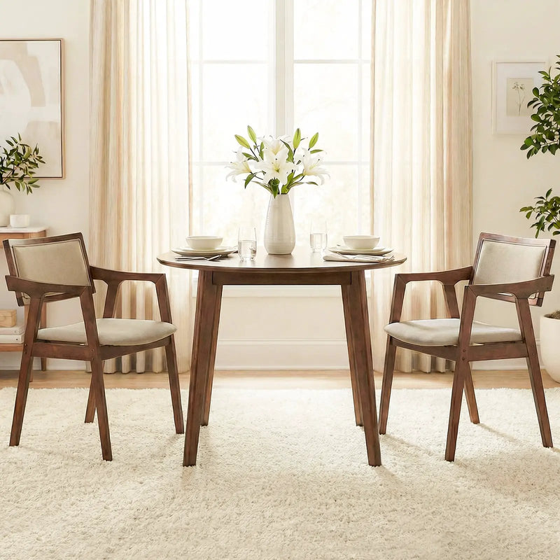 Modern Fabric Upholstered Rubber Wood Dining Chairs Set of 2 with Arms-Beige by DirectDeals