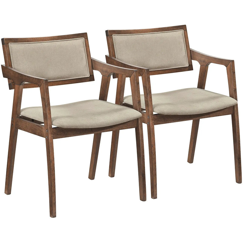 Modern Fabric Upholstered Rubber Wood Dining Chairs Set of 2 with Arms-Beige by DirectDeals
