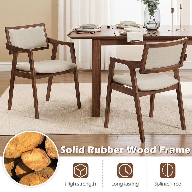 Modern Fabric Upholstered Rubber Wood Dining Chairs Set of 2 with Arms-Beige by DirectDeals
