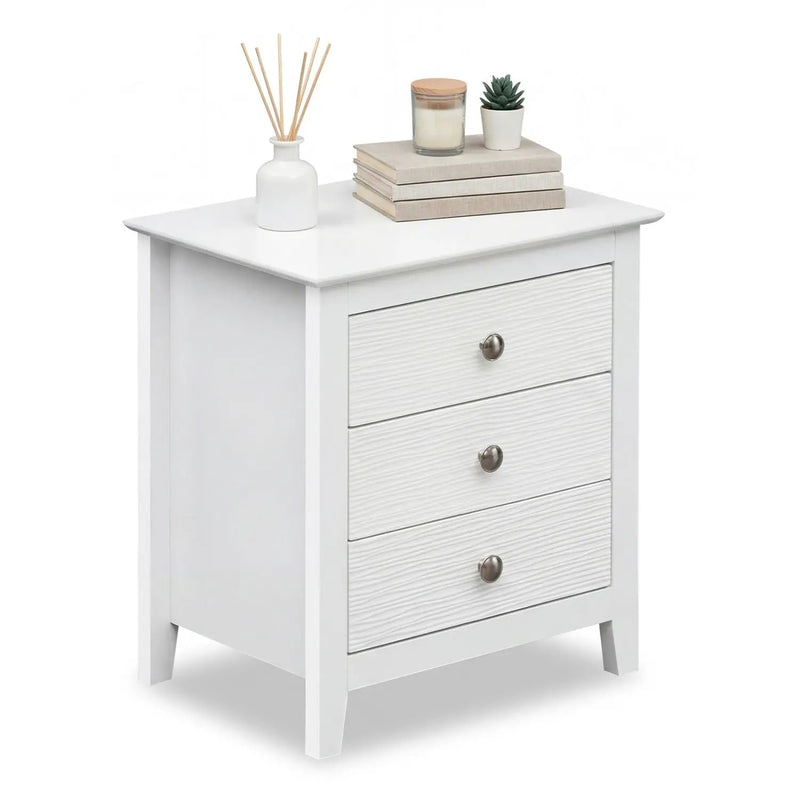 Modern Farmhouse 3-Drawer NightStand with Wood Grain Accents and Sleek Knobs by DirectDeals