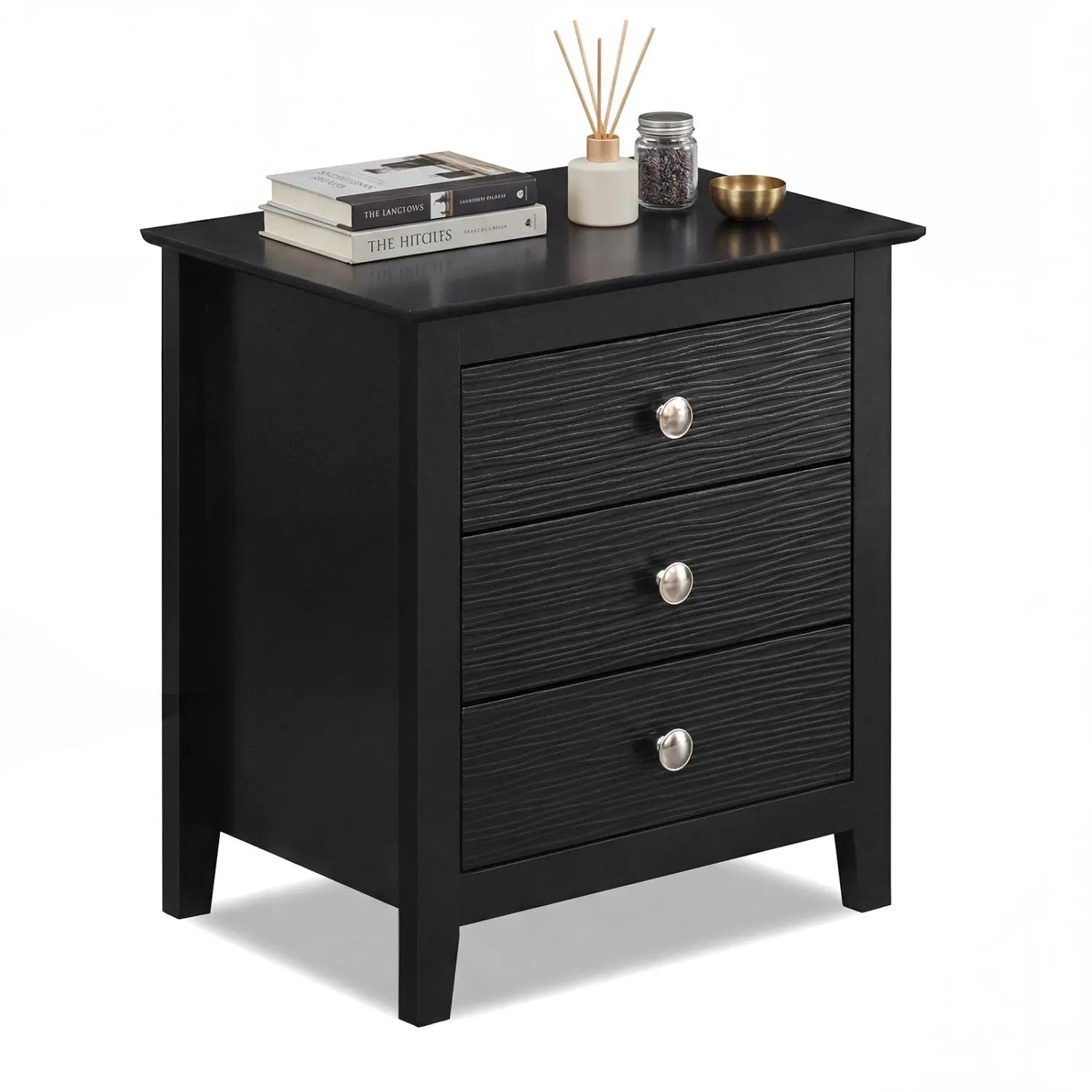 Modern Farmhouse 3-Drawer NightStand with Wood Grain Accents and Sleek Knobs by DirectDeals