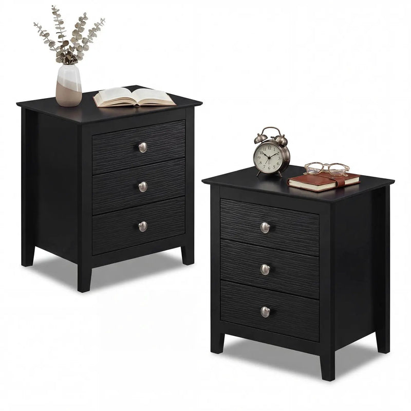 Modern Farmhouse 3-Drawer Night Stand with Wood Grain Accents for Bedroom by DirectDeals