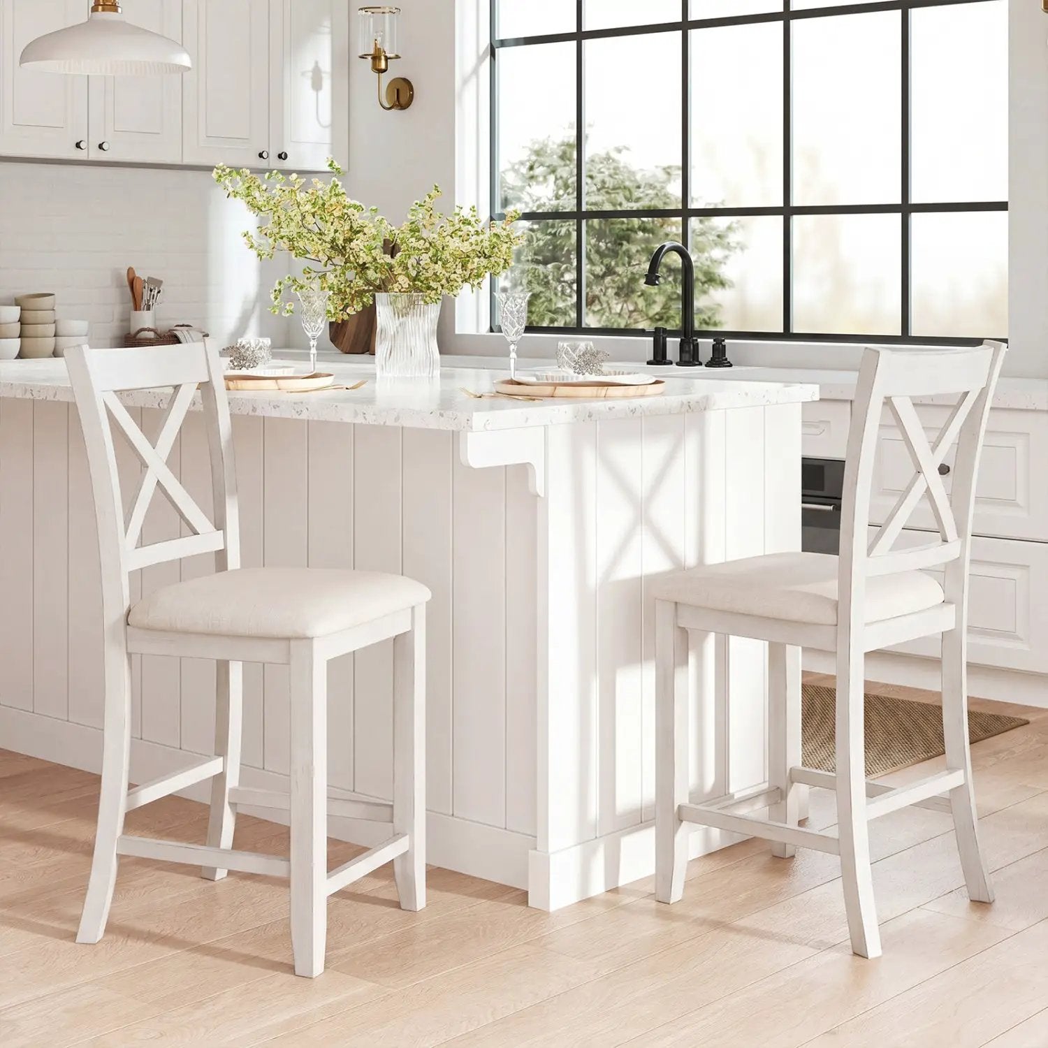 Counter Height Bar Stools with Cushion and Footrest by DirectDeals