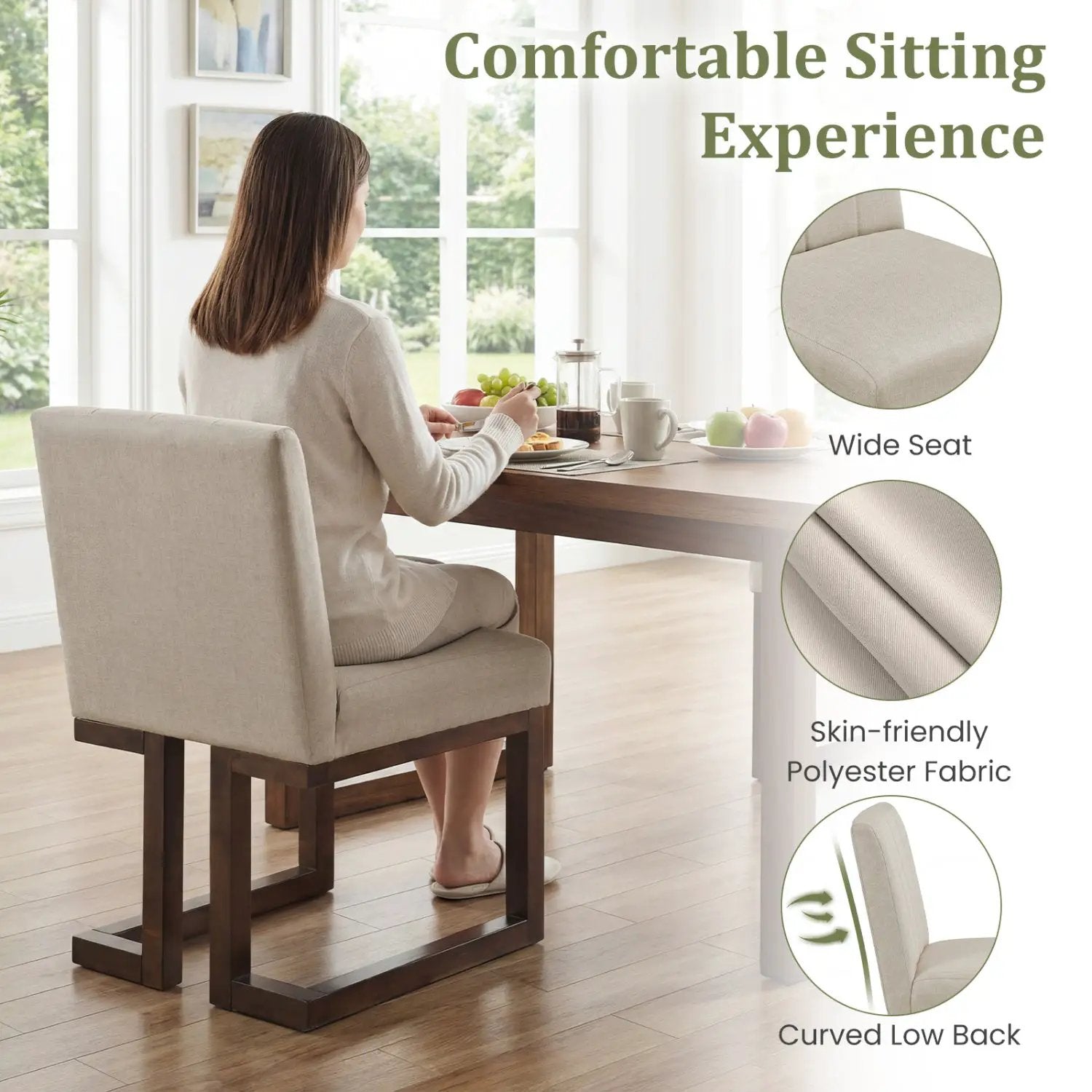 Modern Farmhouse Fabric Dining Chairs Set of 2 with 5.5" Thickened Padded Seat by DirectDeals