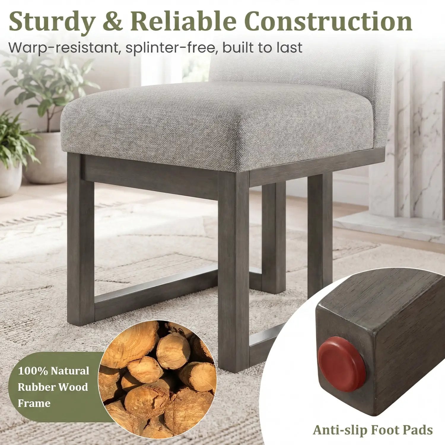 Modern Farmhouse Fabric Dining Chairs Set of 4 with 5.5" Thickened Padded Seat by DirectDeals