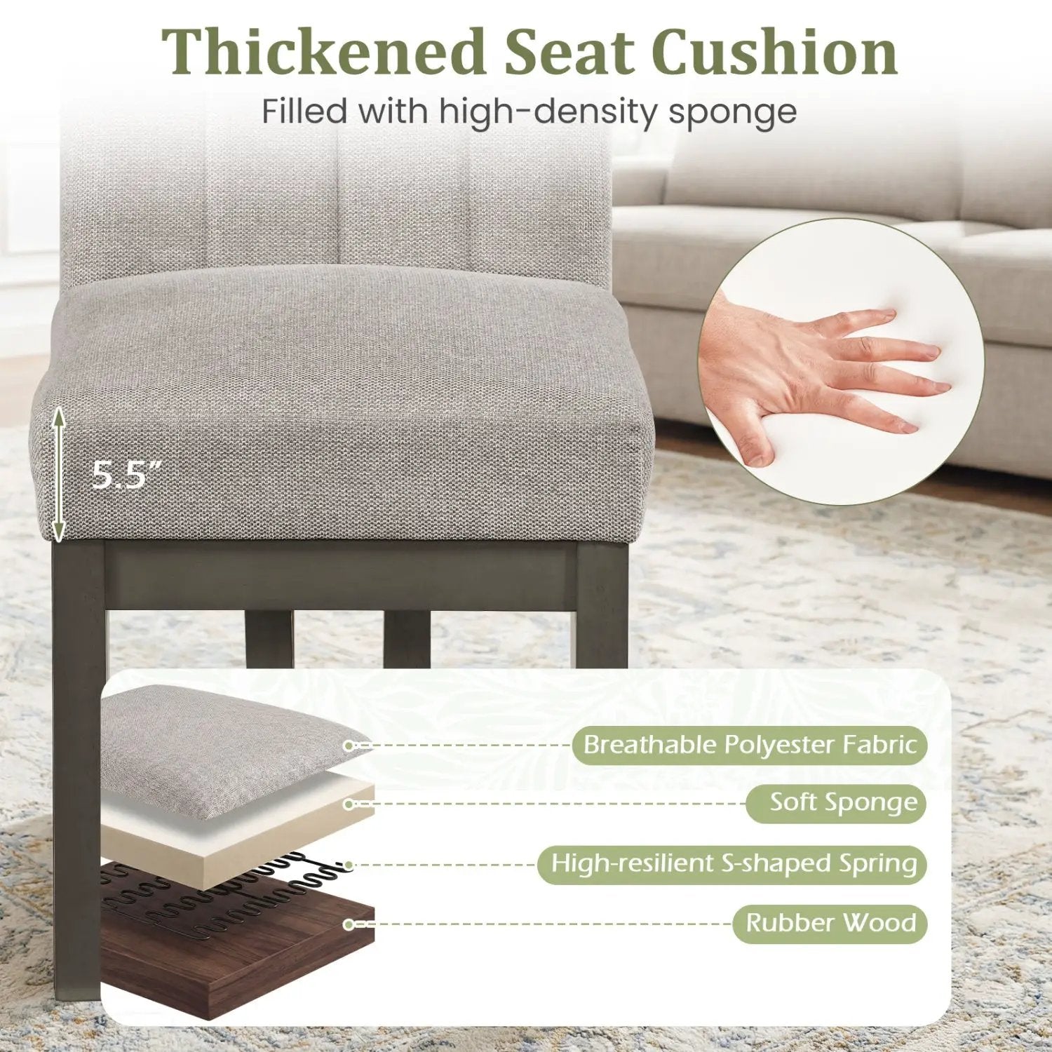 Modern Farmhouse Fabric Dining Chairs Set of 4 with 5.5" Thickened Padded Seat by DirectDeals