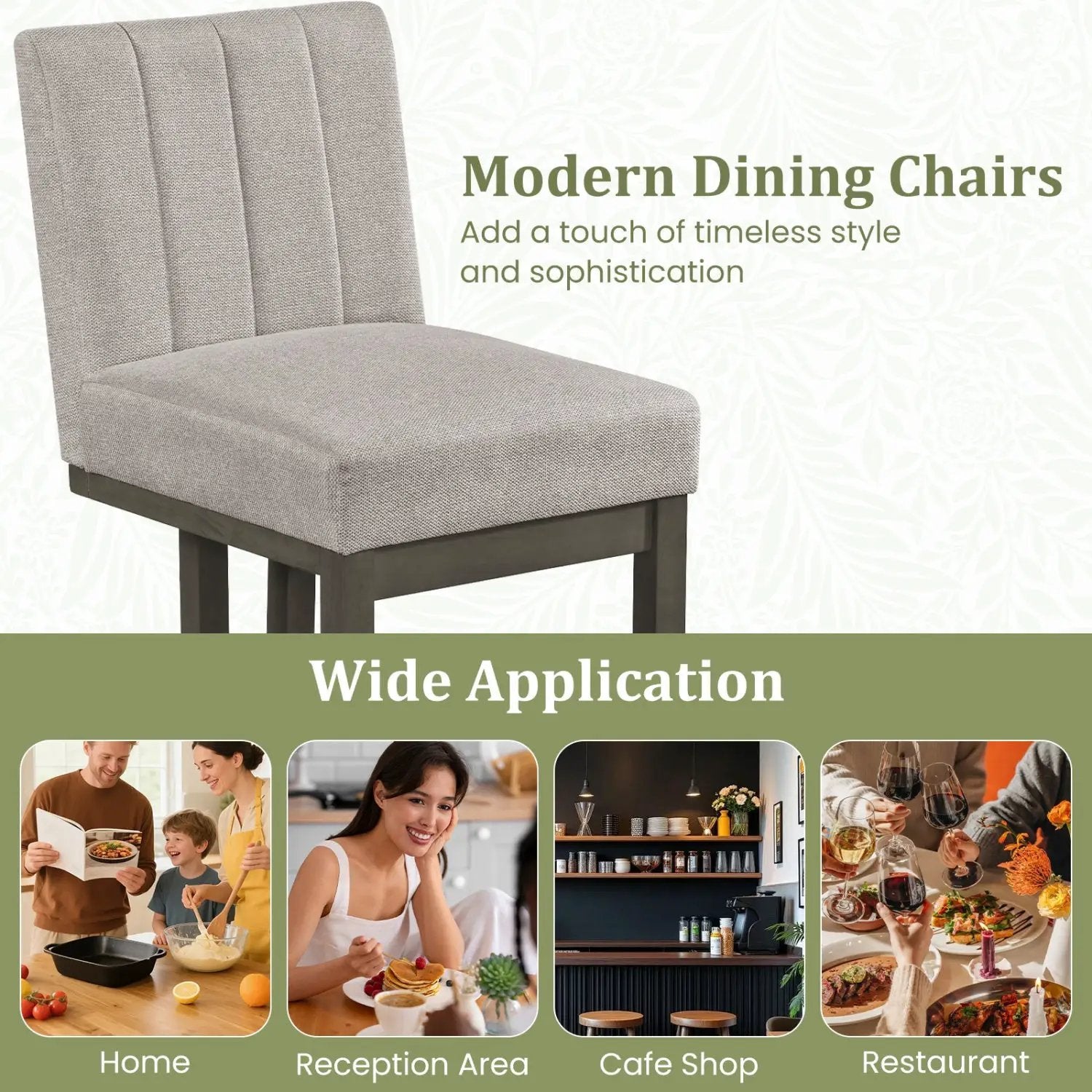 Modern Farmhouse Fabric Dining Chairs Set of 4 with 5.5" Thickened Padded Seat by DirectDeals