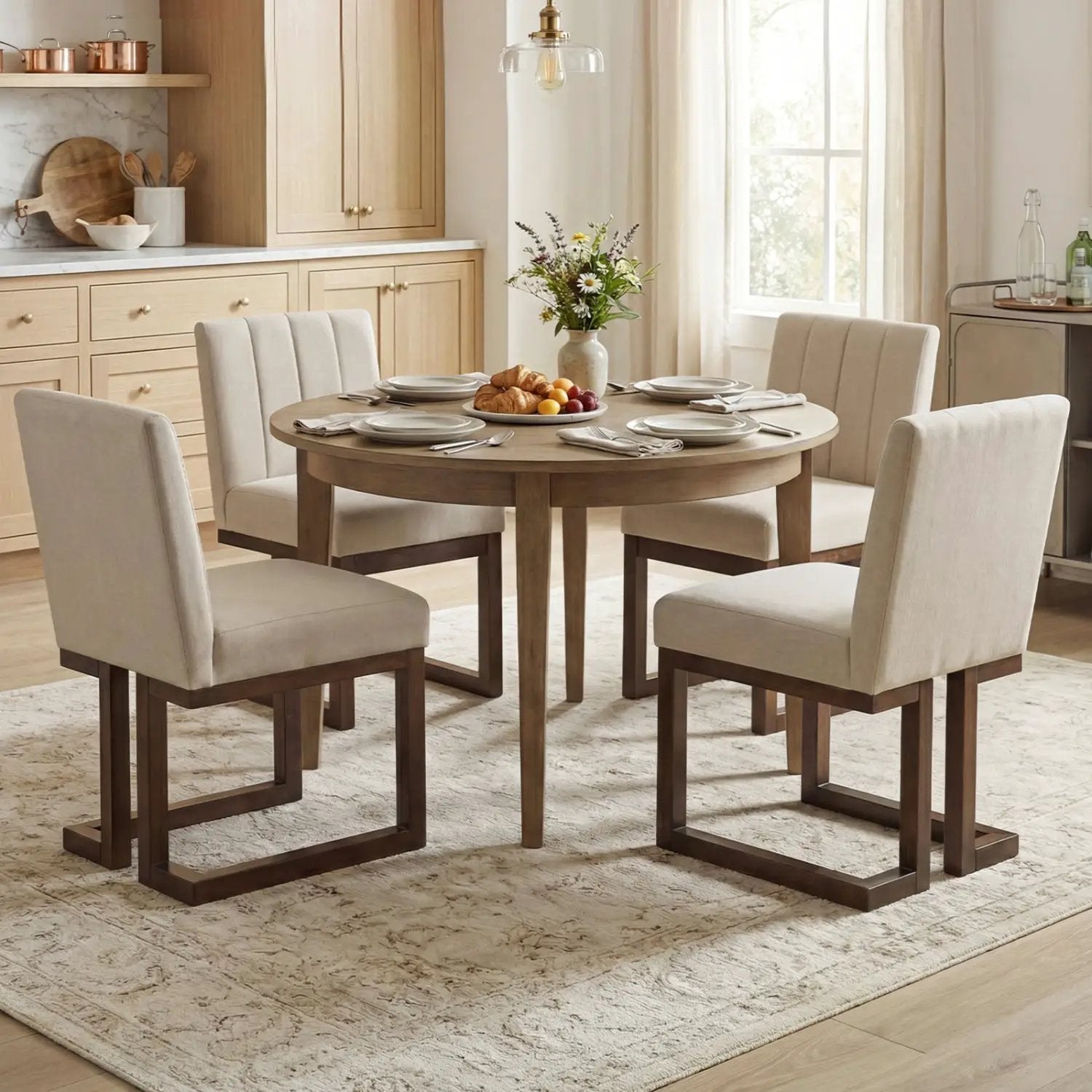 Modern Farmhouse Fabric Dining Chairs Set of 4 with 5.5" Thickened Padded Seat by DirectDeals