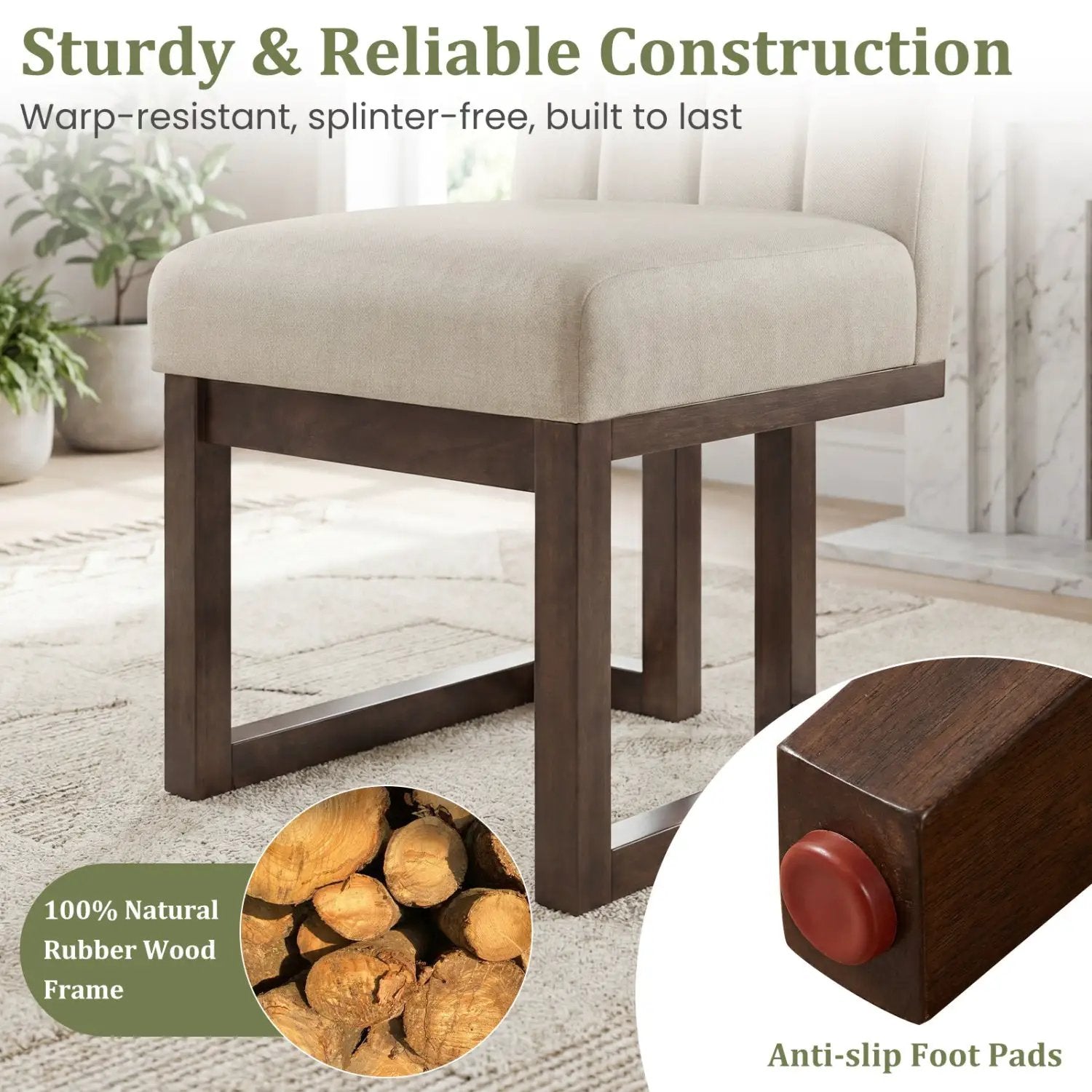 Modern Farmhouse Fabric Dining Chairs Set of 4 with 5.5" Thickened Padded Seat by DirectDeals