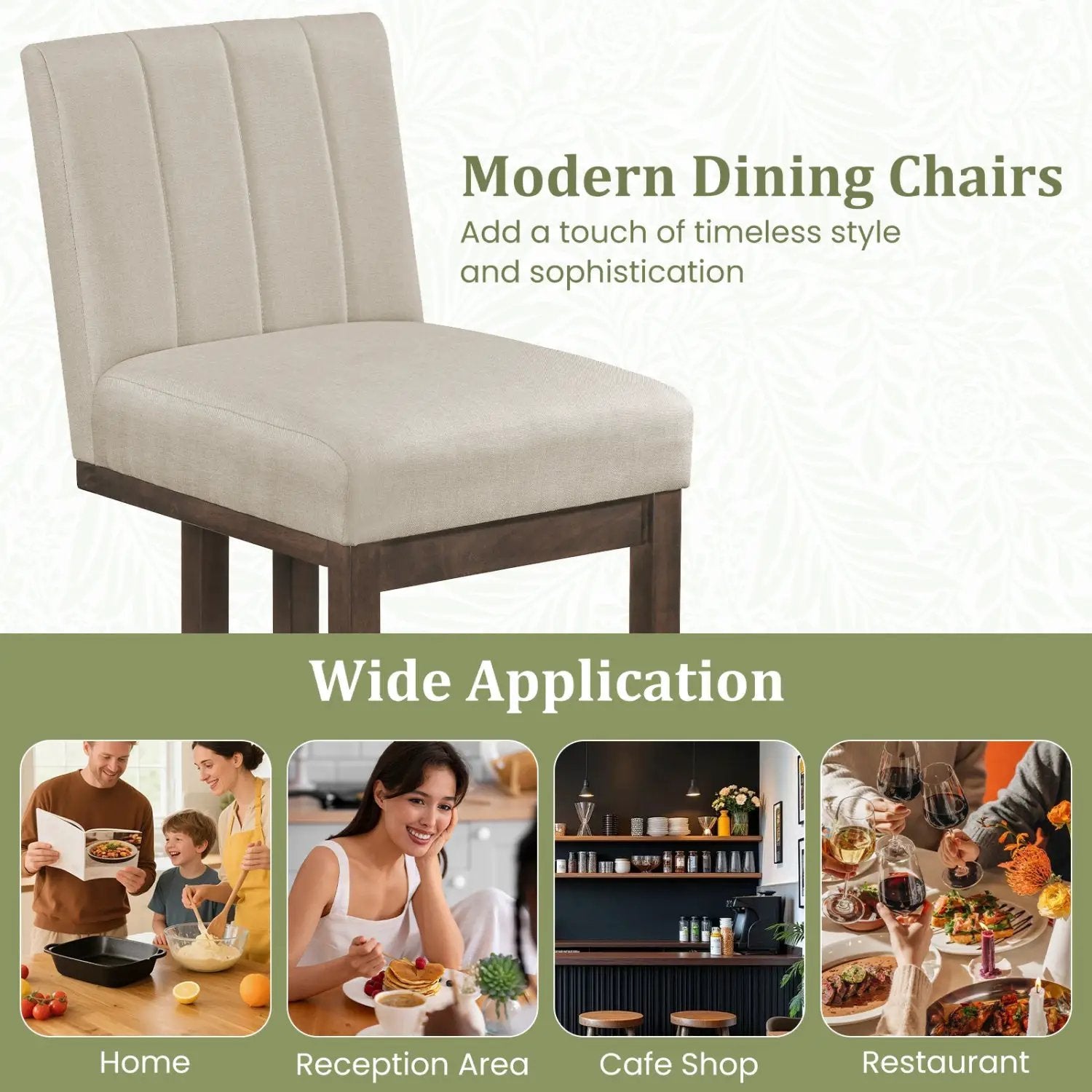 Modern Farmhouse Fabric Dining Chairs Set of 4 with 5.5" Thickened Padded Seat by DirectDeals