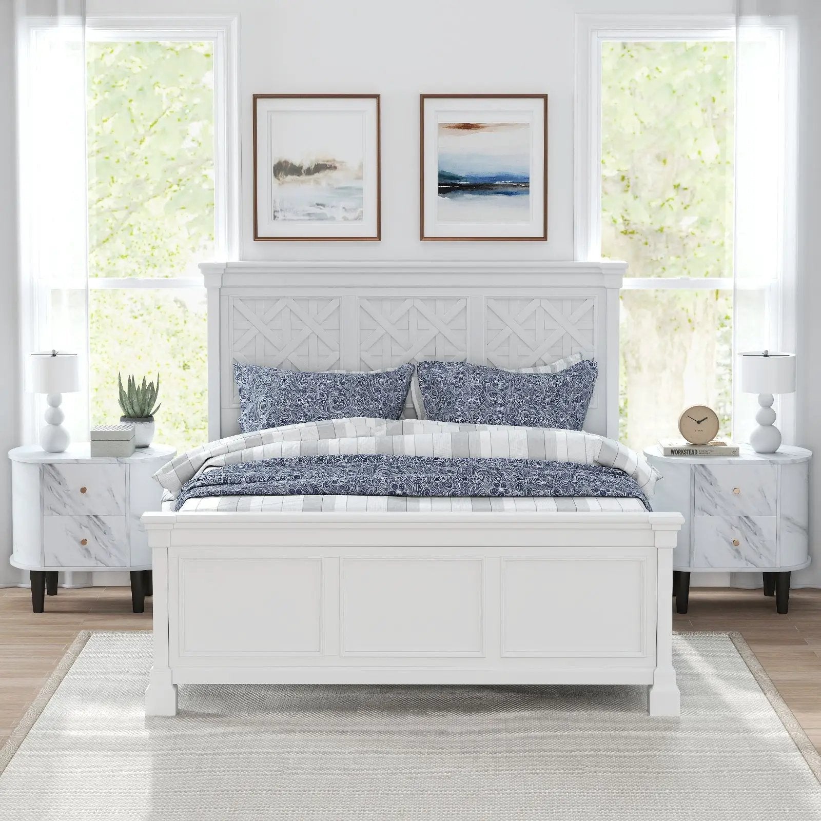 2-Drawer Nightstand Modern Faux Marble Bedside Table with Storage-White by DirectDeals