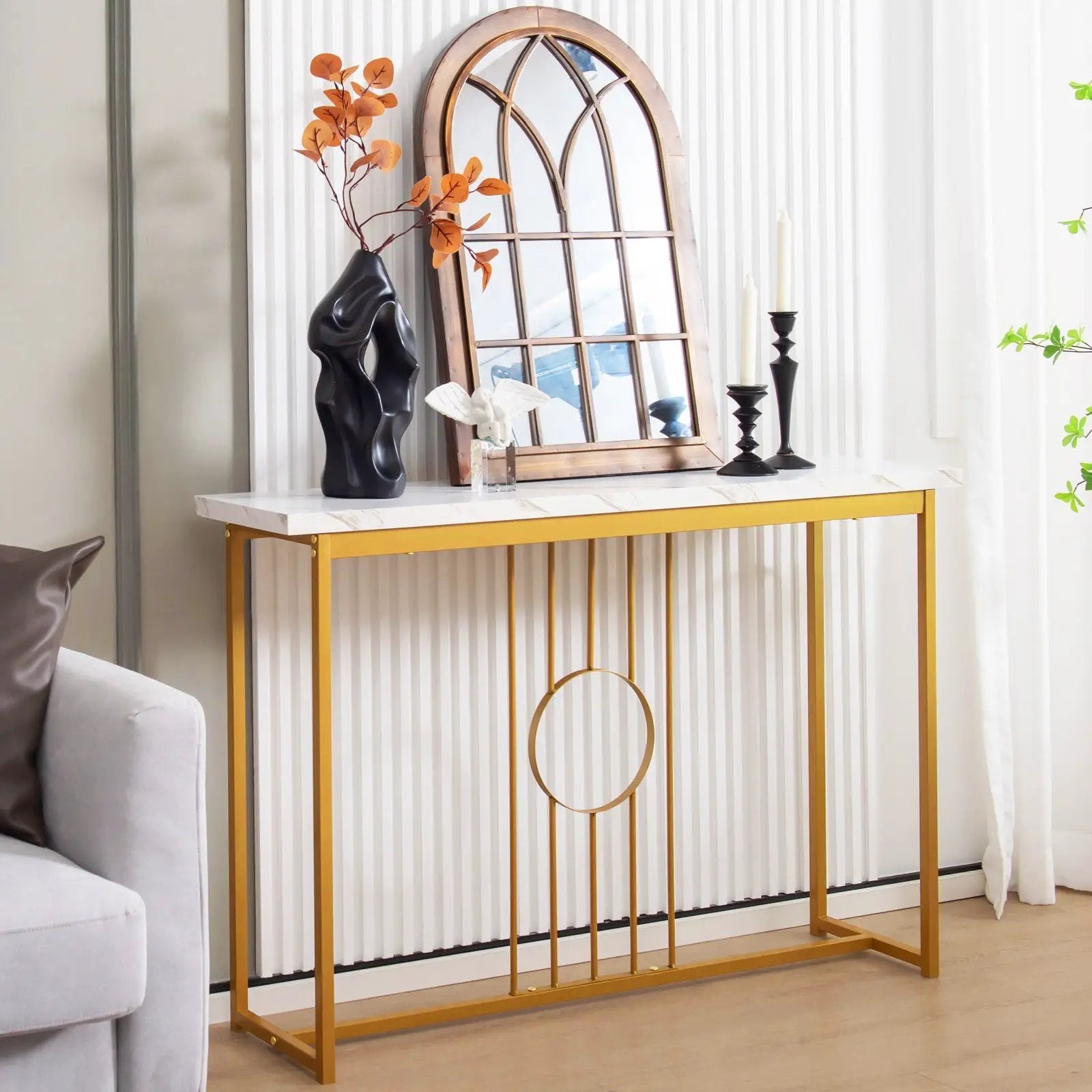 Modern Faux Marble Top Entryway Table-White by DirectDeals