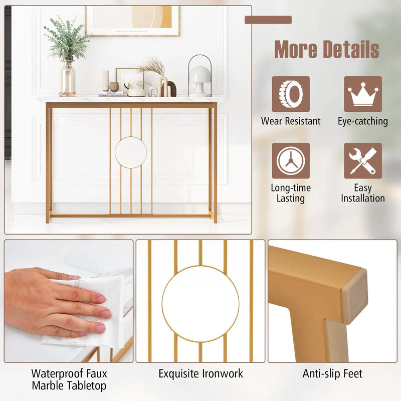 Modern Faux Marble Top Entryway Table-White by DirectDeals
