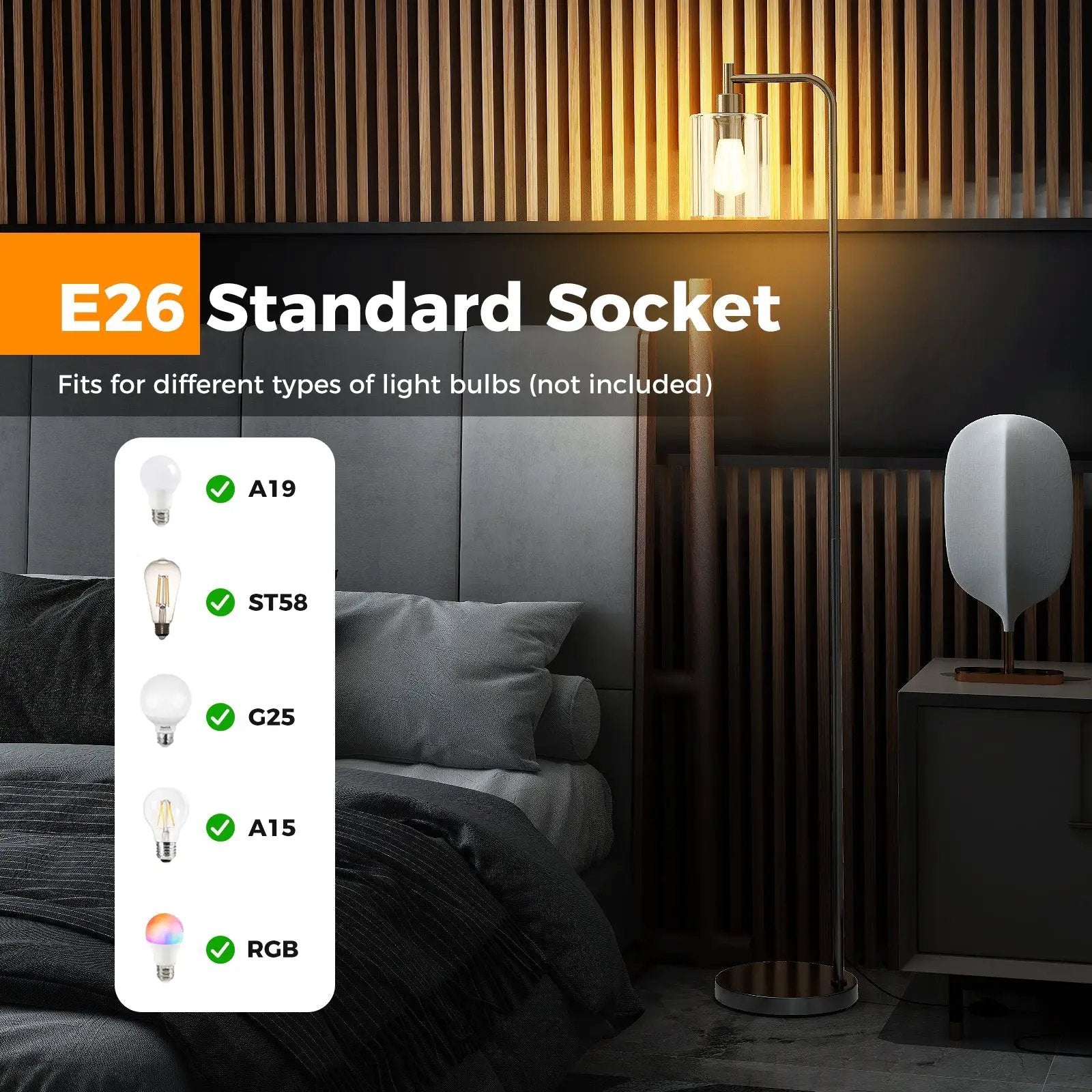 Modern Floor Lamp with Hanging Glass Lampshade and Foot Switch by DirectDeals