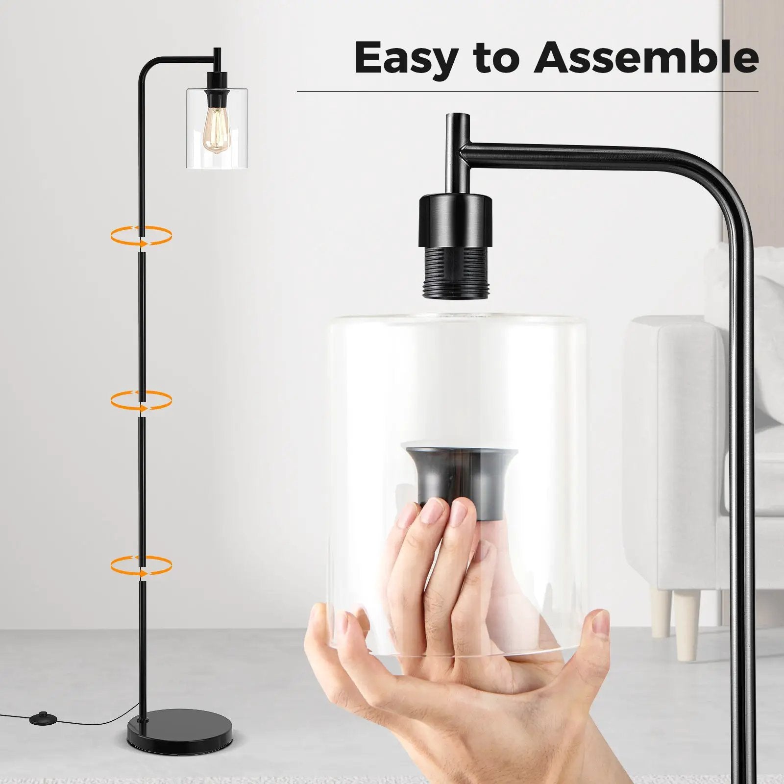 Modern Floor Lamp with Hanging Glass Lampshade and Foot Switch by DirectDeals