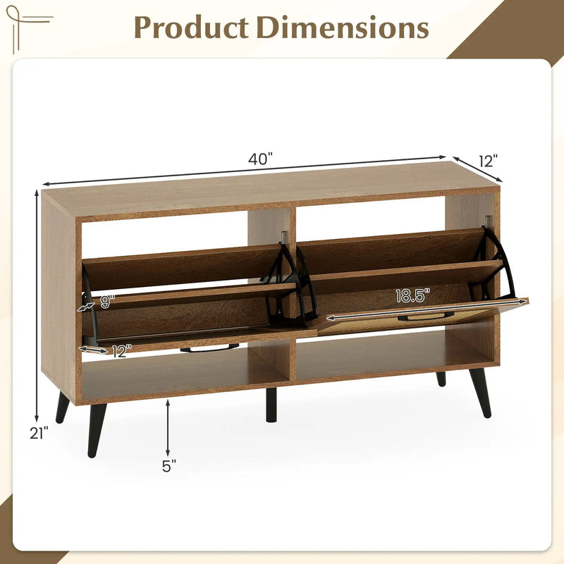 Modern Freestanding Shoe Cabinet with 2 Flip Drawers and Adjustable Shelves for Entryway-Natural by DirectDeals