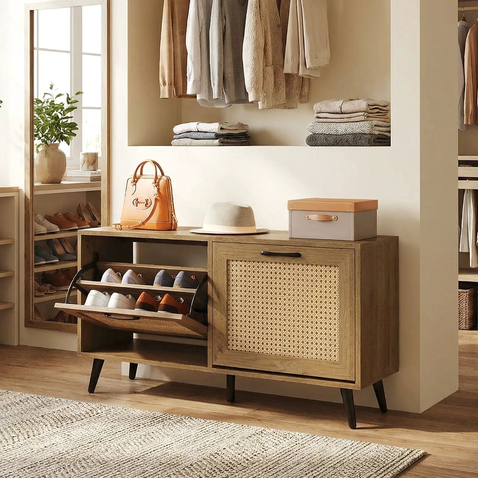 Modern Freestanding Shoe Cabinet with 2 Flip Drawers and Adjustable Shelves for Entryway-Natural by DirectDeals