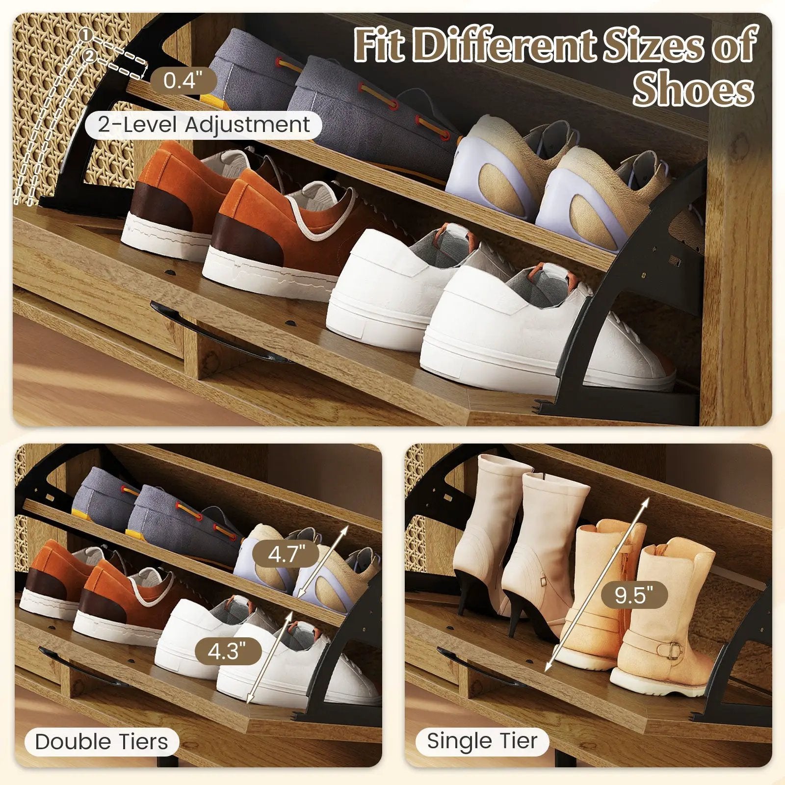 Modern Freestanding Shoe Cabinet with 2 Flip Drawers and Adjustable Shelves for Entryway-Natural by DirectDeals